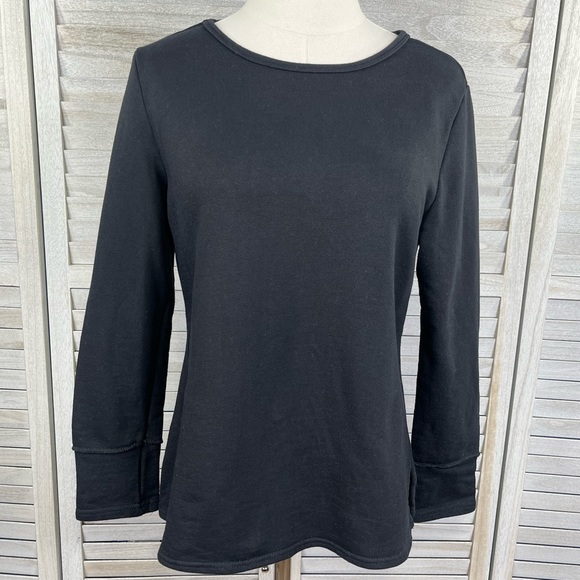 Crewneck Sweatshirt w Back Button Details and Elbow Patches Black-Large - Picture 2 of 2